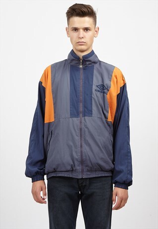 VINTAGE GREY NAVY UMBRO WINDBREAKER JACKET