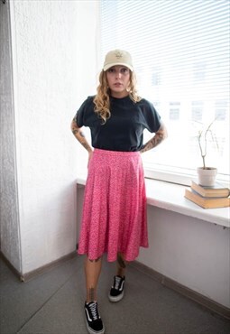 Vintage 80's Pink Patterned Midi Skirt