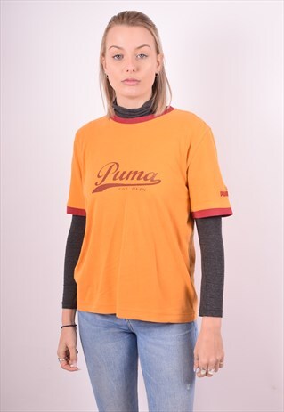 PUMA WOMENS VINTAGE T-SHIRT TOP LARGE ORANGE 90S