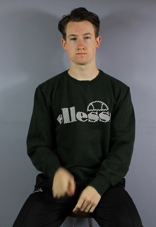 VINTAGE ELLESSE SWEATSHIRT IN GREEN WITH RAISED RUBBER PRINT
