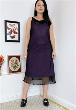 90s Purple & Black Chiffon Dress