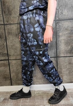 Detachable Goth joggers handmade shorts Teddy pants blue