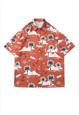 Red Aloha Oversized Short Sleeve Shirt Y2k Unisex