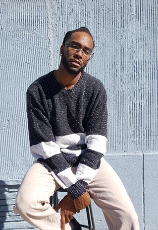 90S CLASSIC MINIMALIST SKATER TEXTURED STRIPE JUMPER LARGE