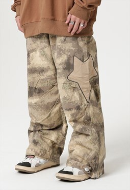 Khaki camouflage Embroidered Cargo pants trousers Workwear