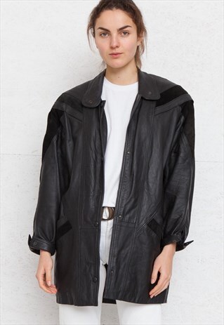 VINTAGE BLACK LEATHER JACKET COAT