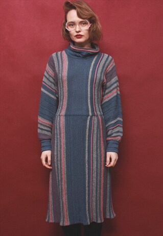 VINTAGE 60' AMAZING NAVY BLUE STRIPED DRESS