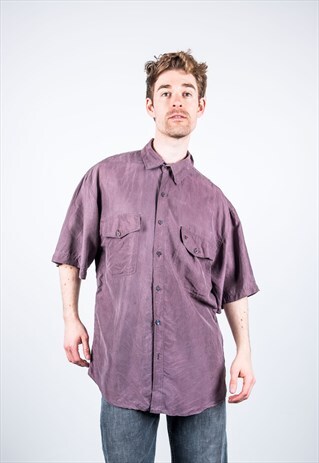 VINTAGE 1980S DARK PURPLE SILK SHIRT