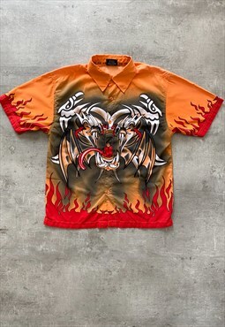 Vintage Y2K 00s tribal short sleeve shirt in orange