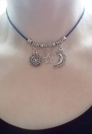 SUN, MOON AND STAR CHOKER - BLACK CORD CHOKER