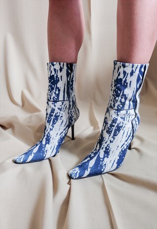 RARE VINTAGE 90S ROBERTO CAVALLI BLEACHED DENIM ANKLE BOOTS