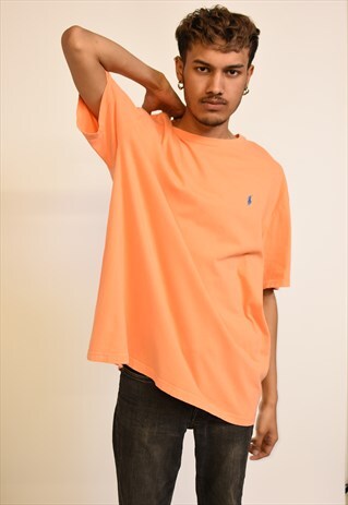 VINTAGE 90S ORANGE POLO RALPH LAUREN T-SHIRT