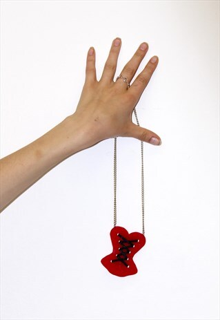 HIPSTER TREND LAZER CUT RED RIBBON FUN CORSET NECKLACE