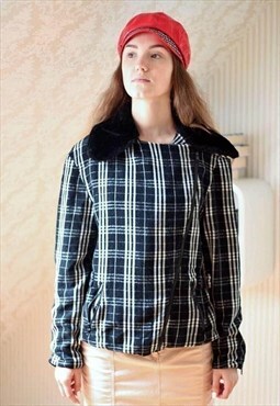 Black and white checked wool aviator jacket