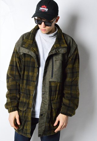VINTAGE 90S KHAKI CHECK FLEECE COAT