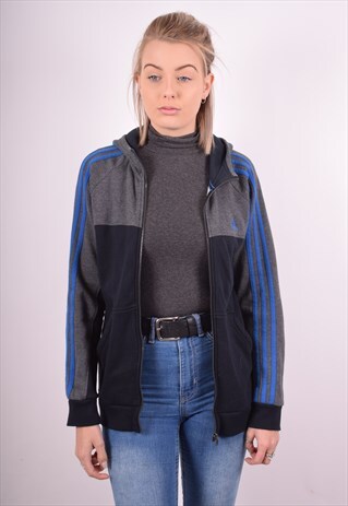 ADIDAS WOMENS VINTAGE HOODIE JACKET MEDIUM BLACK 90S
