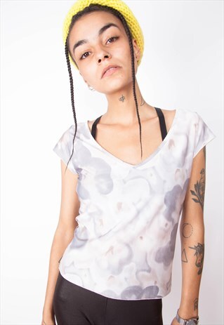 VINTAGE 90S ABSTRACT FLORAL STRETCHY TOP ID:A264
