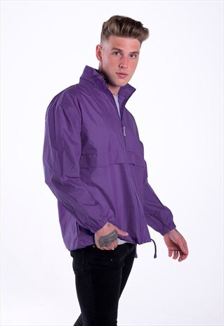 LIGHTWEIGHT ZIP UP WINDRUNNER COAT JACKET - PURPLE