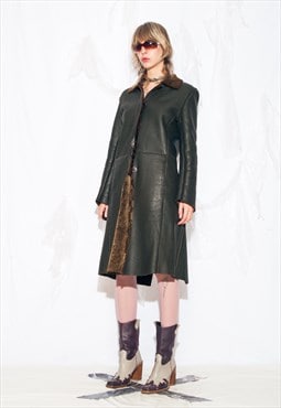 Vintage Y2K Leather Shearling Coat in Brown