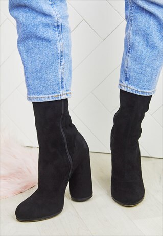 WILLOW BLACK SUEDE ROUND HEEL ANKLE BOOTS