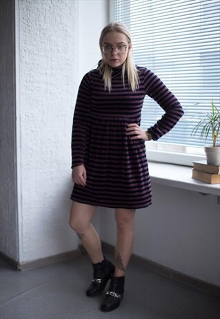 VINTAGE 90'S MINI BROWN/BLACK STRIPED VELVET DRESS