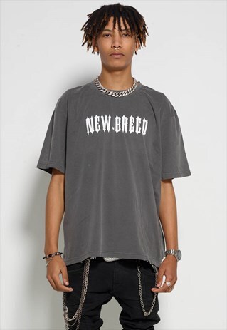 VINTAGE DISTRESSED GREY BLACK GOTHIC CORE T-SHIRT