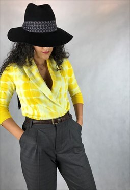  Vintage cK tie-dye yellow cardigan, Shawl Collar.
