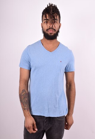 TOMMY HILFIGER MENS VINTAGE T-SHIRT TOP SMALL BLUE 90'S
