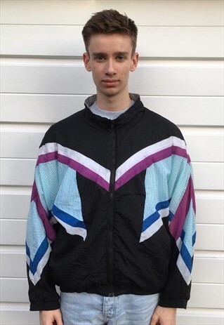 MENS VINTAGE 80S JACKET SHELL SUIT JACKET WINDBREAKER ZIPPER