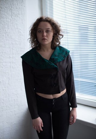 VINTAGE 70'S BLACK CROPPED COTTON JACKET