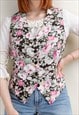 VINTAGE 70S COTTAGE BUTTON UP V-NECK MULTI FLORAL WOMEN VEST