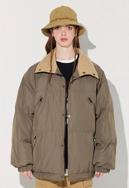 Winter puffer jacket padded utility bomber grunge coat brown