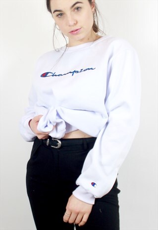 90'S RETRO OFF-WHITE SPELL-OUT EMBROIDERED SWEATSHIRT