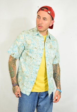 VINTAGE 90S BLUE AQUA FUNKY PRINT FESTIVAL SHIRT