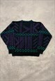 VINTAGE KNITTED JUMPER PATTERNED KNIT WITH LEATHER TRIM