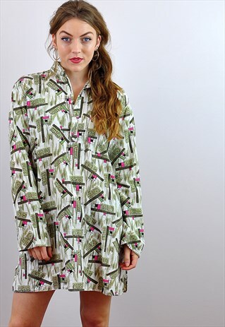 VINTAGE 1970'S ABSTRACT PRINT MINI FESTIVAL DRESS / SHIRT