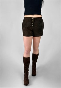 60's Vintage Dark Brown Suede Hipster Popper Shorts