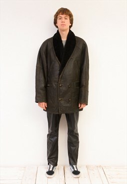 C&A Vintage mens XL Jacket Coat Real Fur Shearling Leather 
