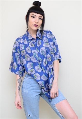 VINTAGE 90'S SILK ABSTRACT PATTERNED OVERSIZED SHIRT