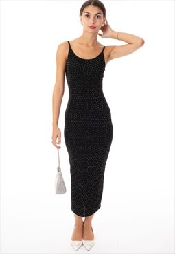 Scooped-neck sleeveless metallic-knit maxi dress in Black