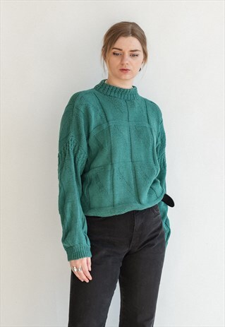 VINTAGE FUNKY 80S OVERSIZED JUMPER IN OFF GREEN