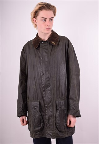 BARBOUR MENS VINTAGE WAXED COTTON JACKET XL GREEN 90'S