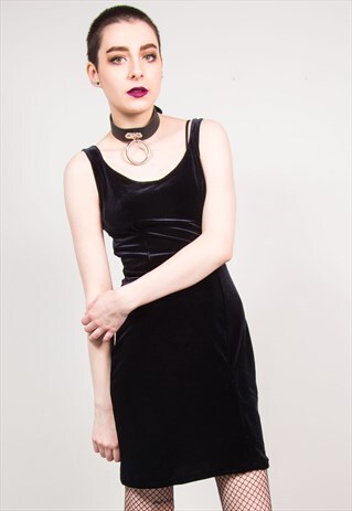 VINTAGE 90'S BLACK VELVET BODYCON MINI DRESS