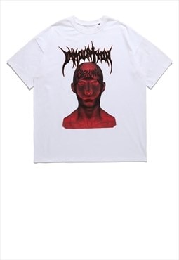 Gothic print t-shirt grunge punk monster tee raver top white