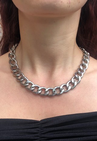 VINTAGE 90S SILVER TONE CHUNKY CHAIN NECKLACE
