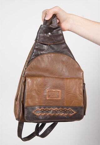 VINTAGE BROWN LEATHER EMBROIDERED RUCKSACK