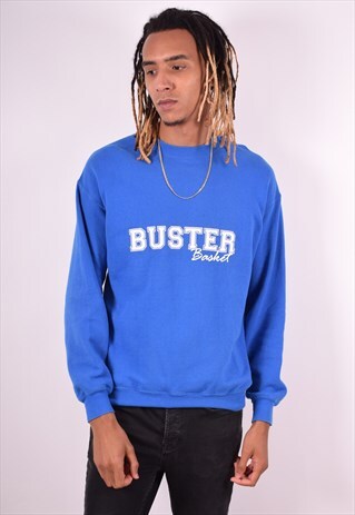 MENS VINTAGE SWEATSHIRT JUMPER LARGE BLUE 90S