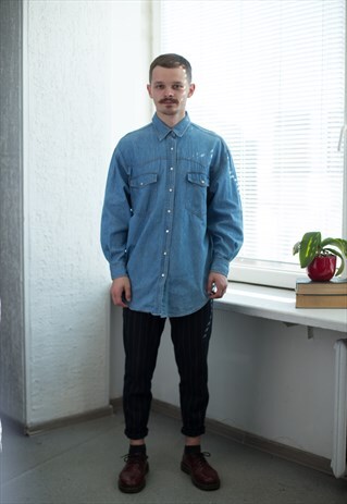 VINTAGE 90'S BLUE WESTERN STYLE DENIM SHIRT