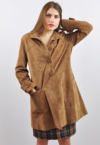 VINTAGE 90S LONGLINE CAMEL COLOURED SUEDE JACKET