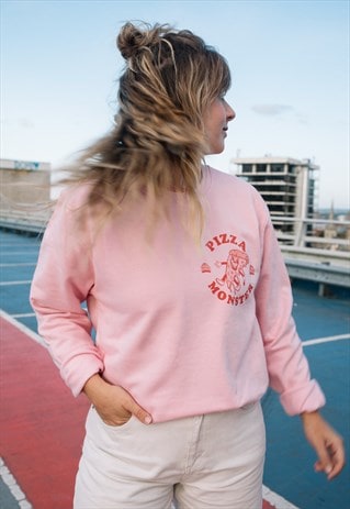 PIZZA MONSTER WOMEN'S PINK SWEATSHIRT